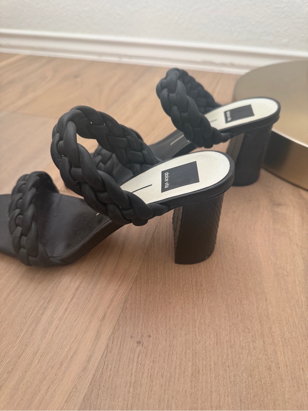 Dolce Vita Black Braided Double-Strap Block Heel Sandals - Picture 2 of 6